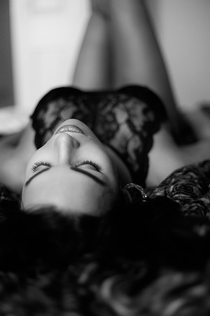 Brunette black and White boudoir Photography